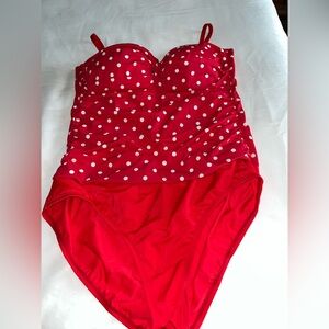 Jantzen Red with white polka dots, perfect for your Disney Cruise. Size 14
